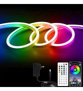 ShineBurky 16.4FT/5M RGB LED Strip Lights, DC12V Color Changing Neon Light Strip with Remote & Ap...