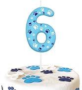 Blue Dog Paw 6th Birthday Number Candles, Number 6 Candle Cake Toppers for Dog Lovers Themed Part...