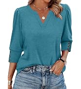 WIHOLL 3/4 Length Sleeve Womens Tops with Button Cuffs Blouses Dressy Casual V Neck Summer Outfit...