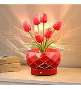 AMWGIMI Birthday Gifts for Women,Red Tulips Flower Home Decor Touch Table Lamp,3-Colour Dimming R...