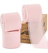 Blush Pink Chiffon Ribbon 1.5 Inch x 3 Rolls Total 21 Yards Handmade Fringe Silk Chiffon Fabric R...