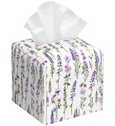 Lovely Spring Flowers Tissue Box Holder,Square Leather Tissue Box Cover with Bottom Belt,Waterpro...
