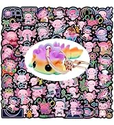 50PCS Neon Axolotl Stickers and 1PCS Axolotl Keychain, Cute 3D Printed Animal Keychain, Waterproo...