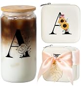 AYGXU Initial glass cups with lids and straws 16oz,Travel Must Have Jewelry Box set,Travel Jewelr...