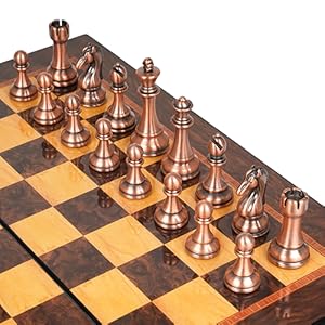 Luxury Metal Chess Set with 15 Inch Wooden Chess Board
