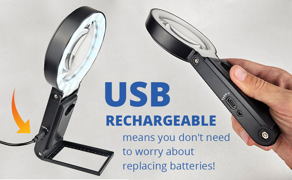 USB Rechargeable led light Vision Aid 30x magnifying glass