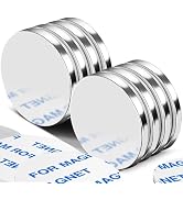 DIYMAG 8 Pack Strong Magnets with Double Sided Adhesive, 1.26" x 0.12" Round Permanent Powerful N...