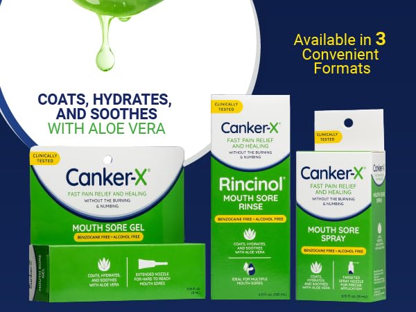 Canker X fast pain relief and healing without the burning and numbing mouth gel spray rinse