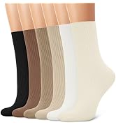 CHARMKING 6 Pairs Womens Crew Socks Cute Casual Athletic Socks Aesthetic Neutral Cotton Socks for...