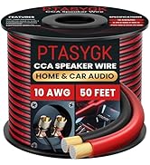 PTASYGK 10 AWG Speaker Wire 50 Feet - 2 Conductor CCA Clear Audio Cable for Home Theater & Car St...
