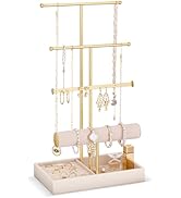 Lolalet Jewelry Holder Tree with Velvet Tray, 4 Tiers Necklace Display Stand Rack with Ring Slots...