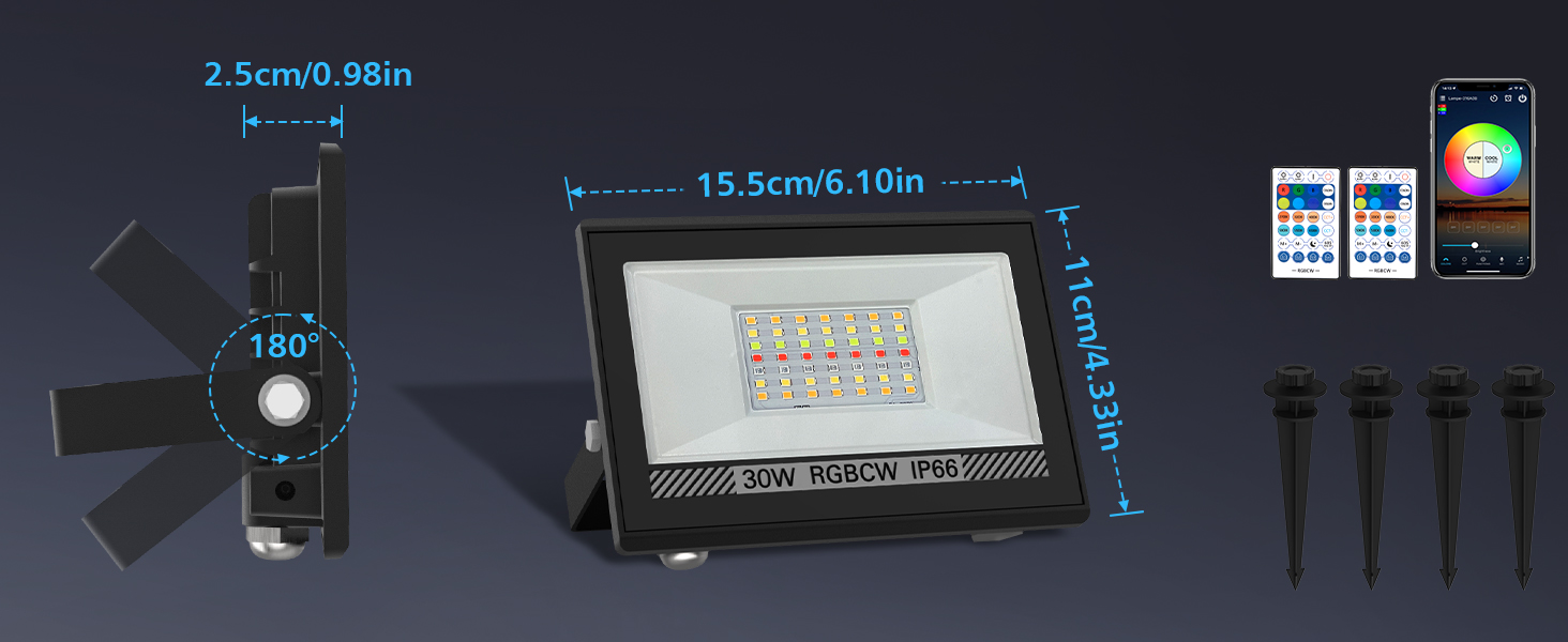 T-SUN 30W RGBCW LED Flood Lights Bluetooh and Remote-product features