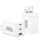 Acxuodzen USB C Charger Block 160W 2 Pack, 3-Port GaN Super Fast Charger Dual 65W Type C Charging...