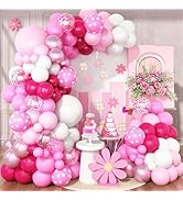 Pink Balloon Arch Garland Kit, Hot Pink Metallic Pink Pastel Pink White Balloons Kit with Confett...