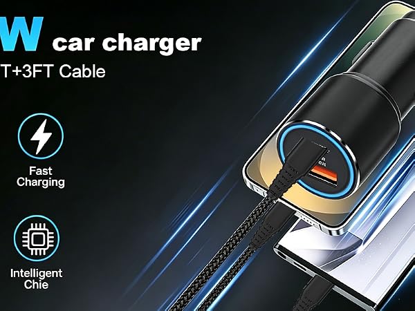 Dual Port Fast Car Charger and Cable