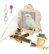 Acsist Bird Mirror with Perch, Cockatiel Mirror for Cage, Parakeet Toys with Chew Toy,Bird Cage A...