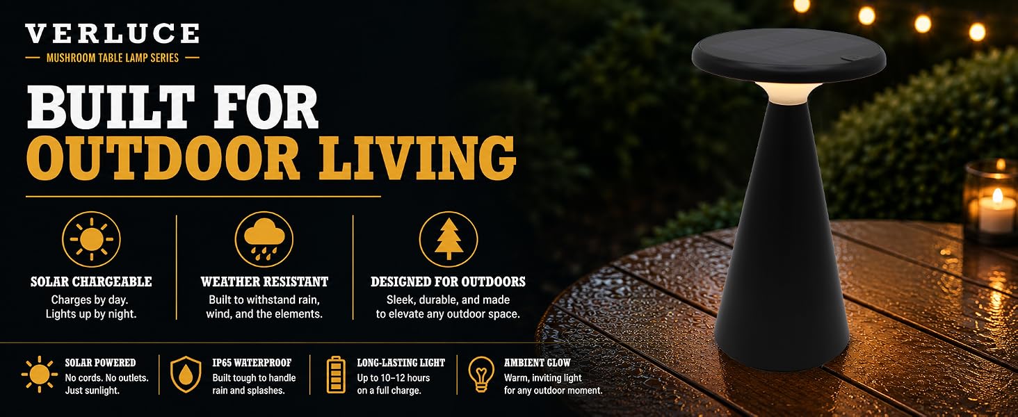The VerLuce solar mushroom lamp is built for outdoor living.