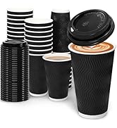 BYSNOW 100 Pack 16 oz Coffee Cups with Lids, Disposable Insulated Hot Cups To Go Paper Coffee Cup...