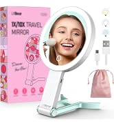 LitBear Travel Makeup Mirror with Light, Rechargeable Double-Sided 10X/1X Magnifying Mirror, Port...
