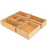 Fabsome Bamboo Drawer Organizer Box Set, 5 Individual Storage Containers for Makeup Utensil, Draw...