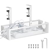 YECAYE No-Drill Metal Under Desk Cable Management Tray, Power Strip & Cable Organizer for Home Of...