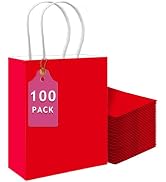 qiqee 100PCS Gift Bag with Handles Bulk Red Paper Bags Multiple Uses (13''x5 x10 inch Large Size)