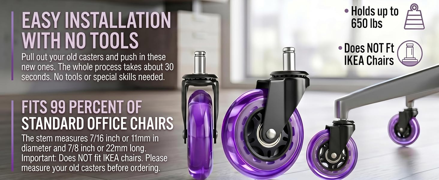 Purple caster wheels