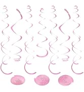 24 PCS Pink Hanging Swirl, Sparkle Ceiling Hanging Decorations, Plastic Streamer Party Decoration...