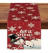 Croar Christmas Snowman Red Dining Table Runner, Xmas Let It Snow Snowflake Cardinal Burlap Kitch...