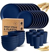 Teivio 32-Piece Kitchen Plastic Wheat Straw Dinnerware Set, Service for 8, Dinner Plates, Dessert...
