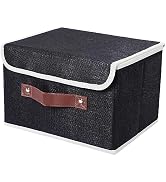 Lucky Monet Collapsible Storage Bins with Lids & PU Leather Handles - PP Plastic Board Washable L...