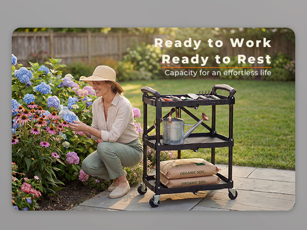 FUTURELAB Portable Folding Service Cart - 3 Tier 330LBS Capacity - Rolling Utility Foldable Cart