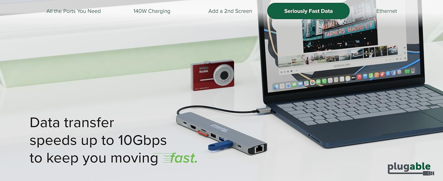 9-in-1 USB-C Hub with 10Gbps data transfer, Ethernet, SD slots