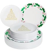 ISFANGCO 60 PCS Hard Plastic Christmas Plates Set for 30 Guests,Heavy Duty Plastic Party Disposab...