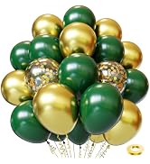 Green and Gold Balloons, 50pcs 12 inch Green Gold Confetti Balloons with Gold Ribbons for Bridal ...