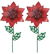 YEAHOME Outdoor Christmas Decorations, Set of 2 Poinsettia Flower Decorative Garden Stakes for Ch...