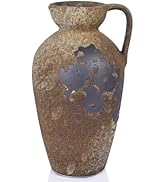 Vintage Terracotta Vase with Handles, Rustic Ceramic Farmhouse Vase for Home Decor, Large Antique...