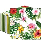 50 Count Tropical Hibiscus Floral Greenery Paper Napkins, Disposable Luau Party Cocktail Napkins ...