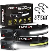 FORTEM Headlamp Rechargeable 2-Pack, 230° Wide Beam LED Head Lamp w/Motion Sensor, 6 Modes for Me...