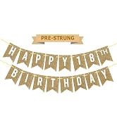 Pre-Strung Gold Happy 18th Birthday Banner Decorations,12 ft No DIY Gold Glitter 18th Birthday Pa...