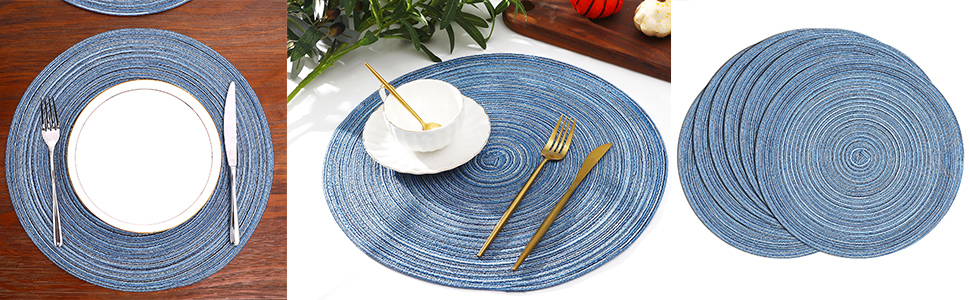 round braided placemats blue round table mats 15 inch large size reversible washable non slip