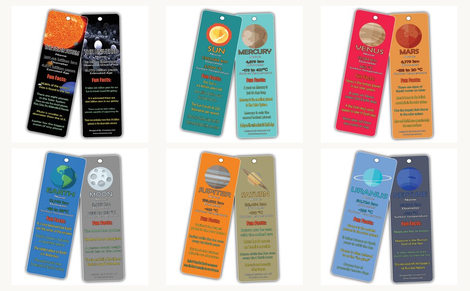 Planets Fun Facts Bookmarks 60-Pack all 12 designs