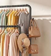 Delamu Clothes Rack Double Rods Clothing Racks for Hanging Clothes with Rolling Wheels, Metal Gar...