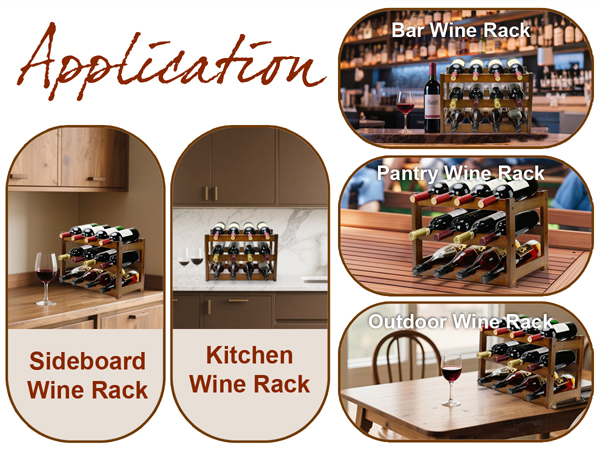 Bamboo Wine Rack, 3-Tier 12 Bottles Wine Storage Cabinet Shelf, Natural Wine Racks Countertop