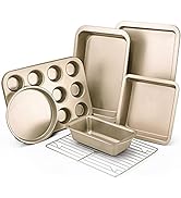KITESSENSU Baking Pans Sets, Nonstick Bakeware Set 8-Piece with Round/Square Cake Pan, Loaf Pan, ...