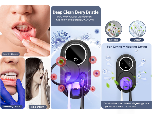 UV Toothbrush Cleaner Holder, Temracha Toothbrush Holders for Bathrooms