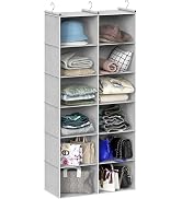 Simple Houseware 6 Shelf Double-Wide Hanging Closet Organizer, 12 Large Shelves Total, Gray