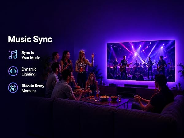 Music sync TV LED backlight reacts to beats for immersive party & concert vibes.