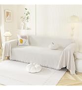 Royhom Couch Cover Chenille Sofa Cover for 2 Cushion Couch Reversible Sofa Slipcover with Tassel ...