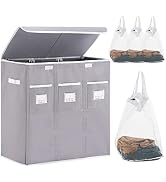 Large Laundry Hamper with Lid 3 Section by YOUDENOVA, 140L Tall Laundry Basket with Removable Bag...